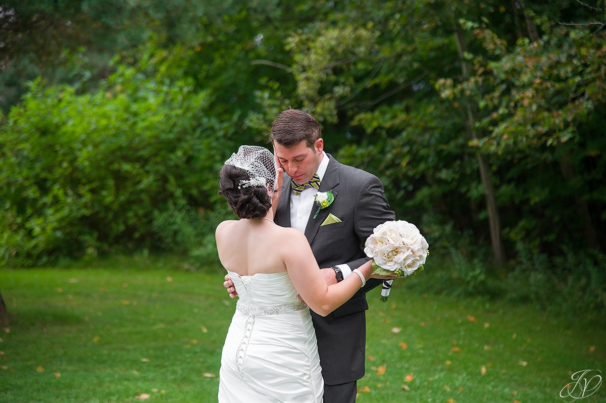 emotional first glance moment between bride and groom