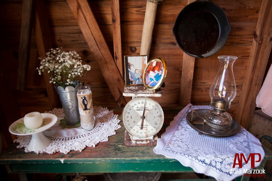 Antique and rustic details in this red barn wedding in Seagrove, NC. © Aura Marzouk Photography