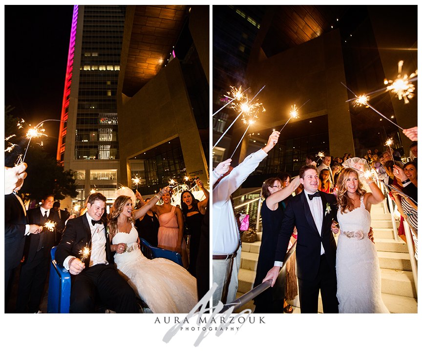 Sparkler exit at Jessica and Chad's Mint Museum wedding in downtown Charlotte. © Aura Marzouk Photography, Greensboro Wedding Photographer