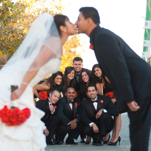 kissing bride and groom