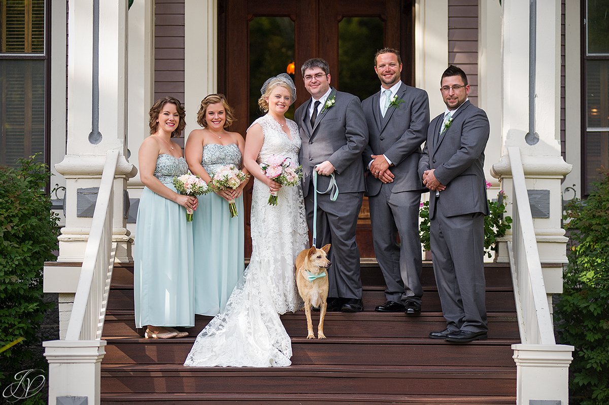 cute photo of bridal party with dog