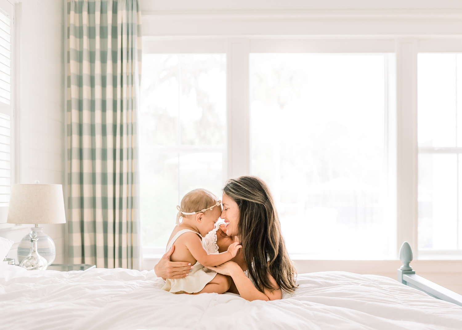 white bedroom inspiration, in-home motherhood session, Rya Duncklee