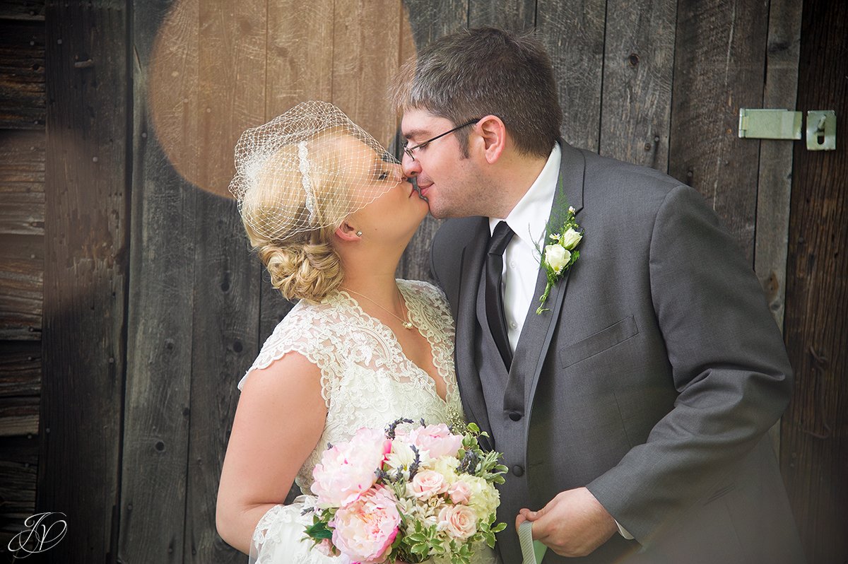 sweet moment between bride and groom