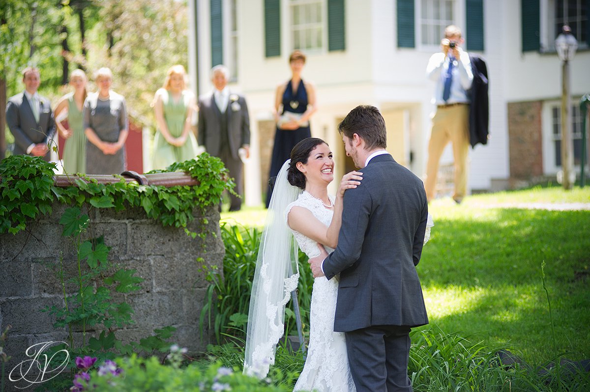 bride and groom outside portrait, pruyn house first look, Wedding at The Pruyn House, Albany Wedding Photographer