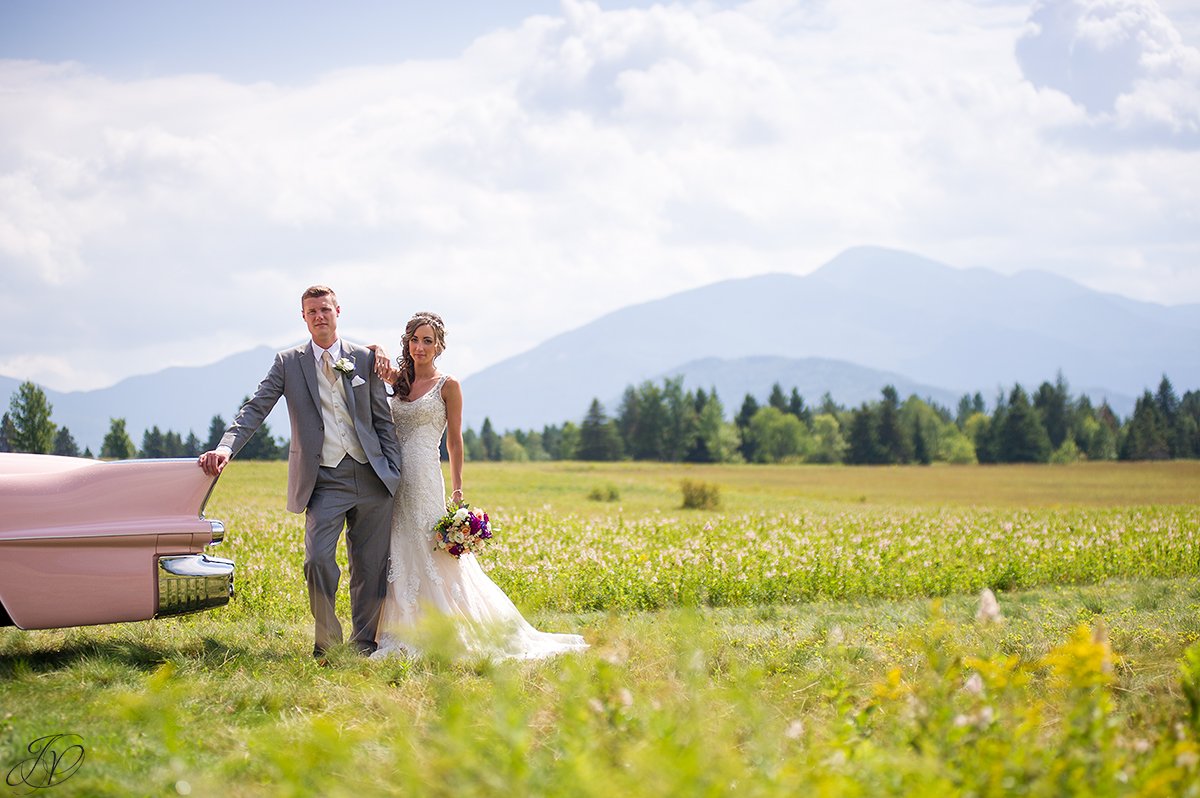 classic bridal portrait vintage car lake placid