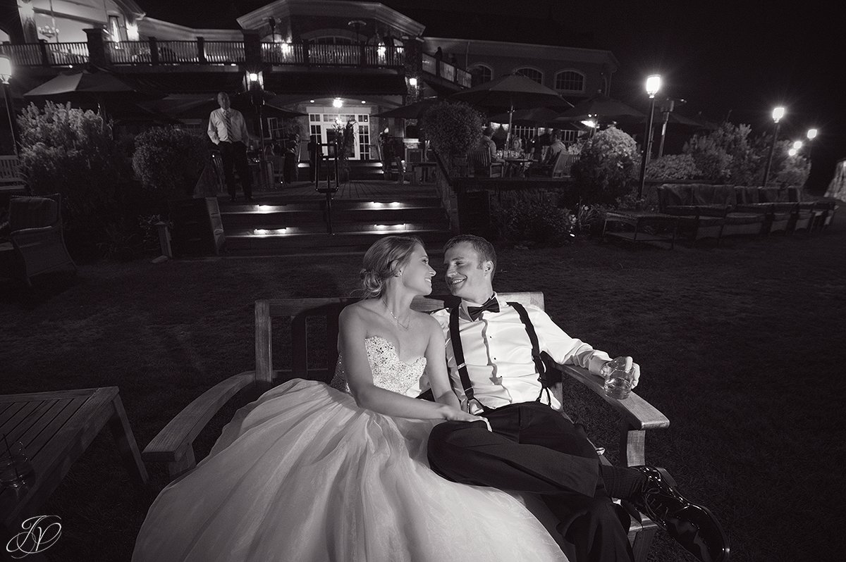 night photo saratoga national exterior black and white bride and groom