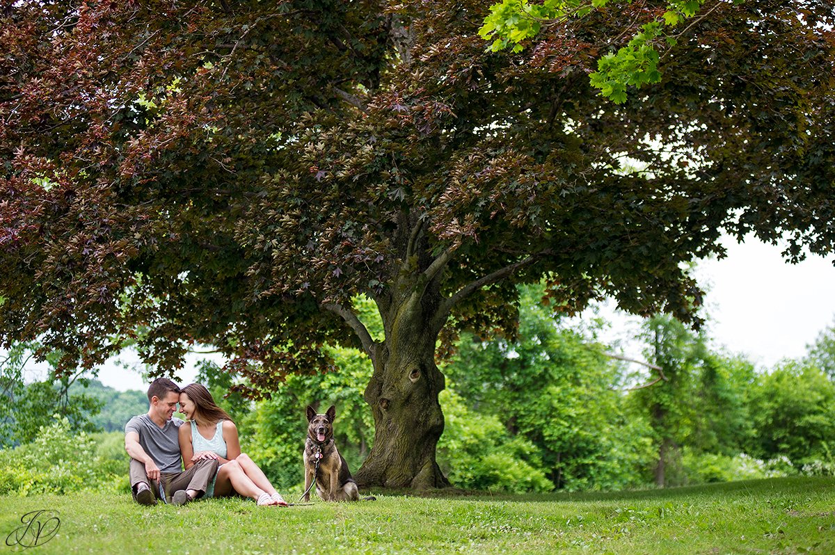 sweet engagement photo with dog