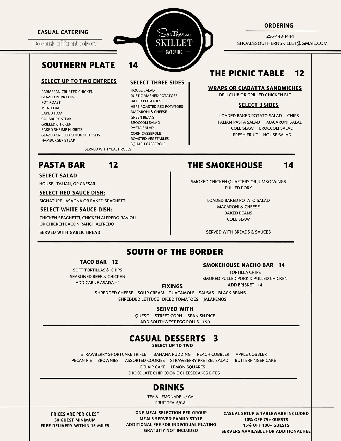 CASUAL CATERING MENUS Southern Skillet Catering