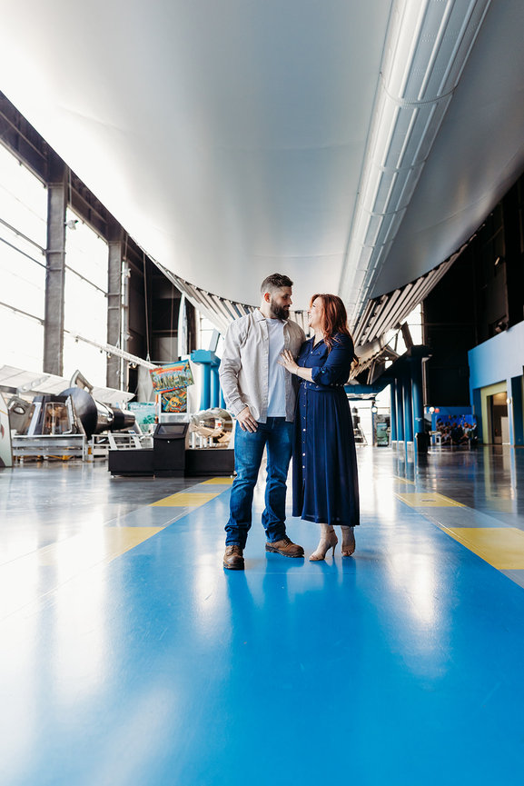 Huntsville Alabama space and rocket center family photography couple stands together.