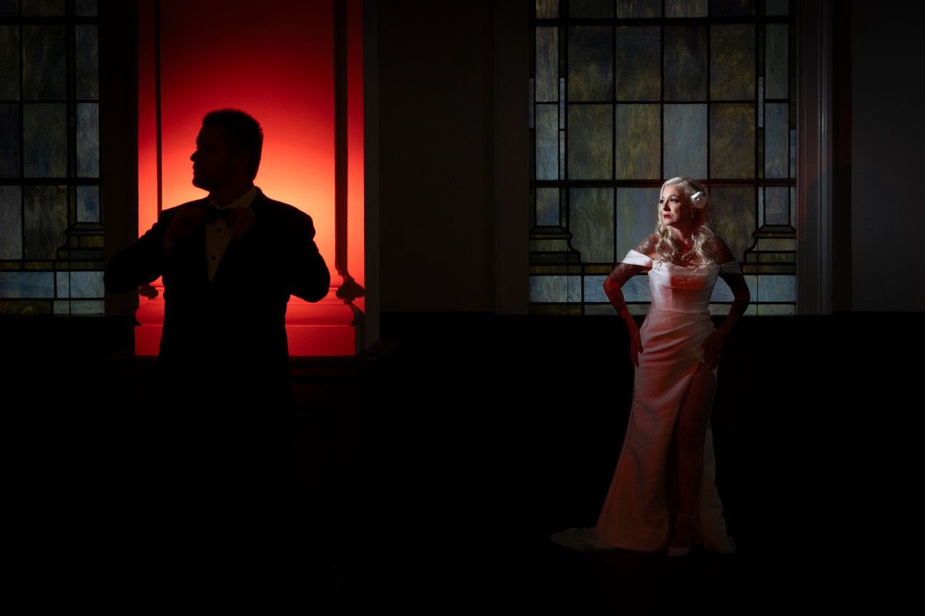 Artistic portrait of couple at a wedding