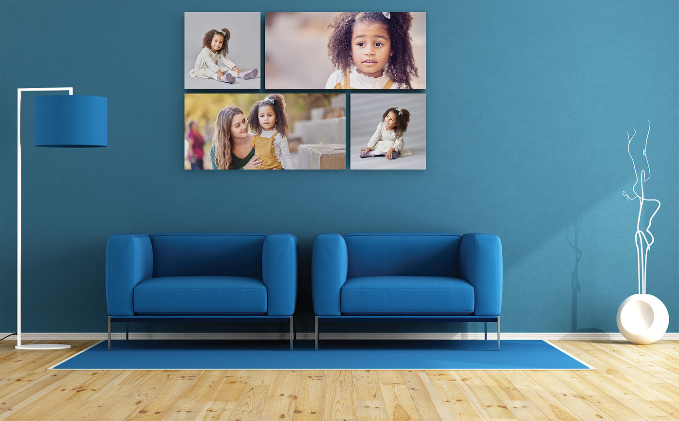 family portrait wall collection arranged as multiple images displayed as artwork in a home interior