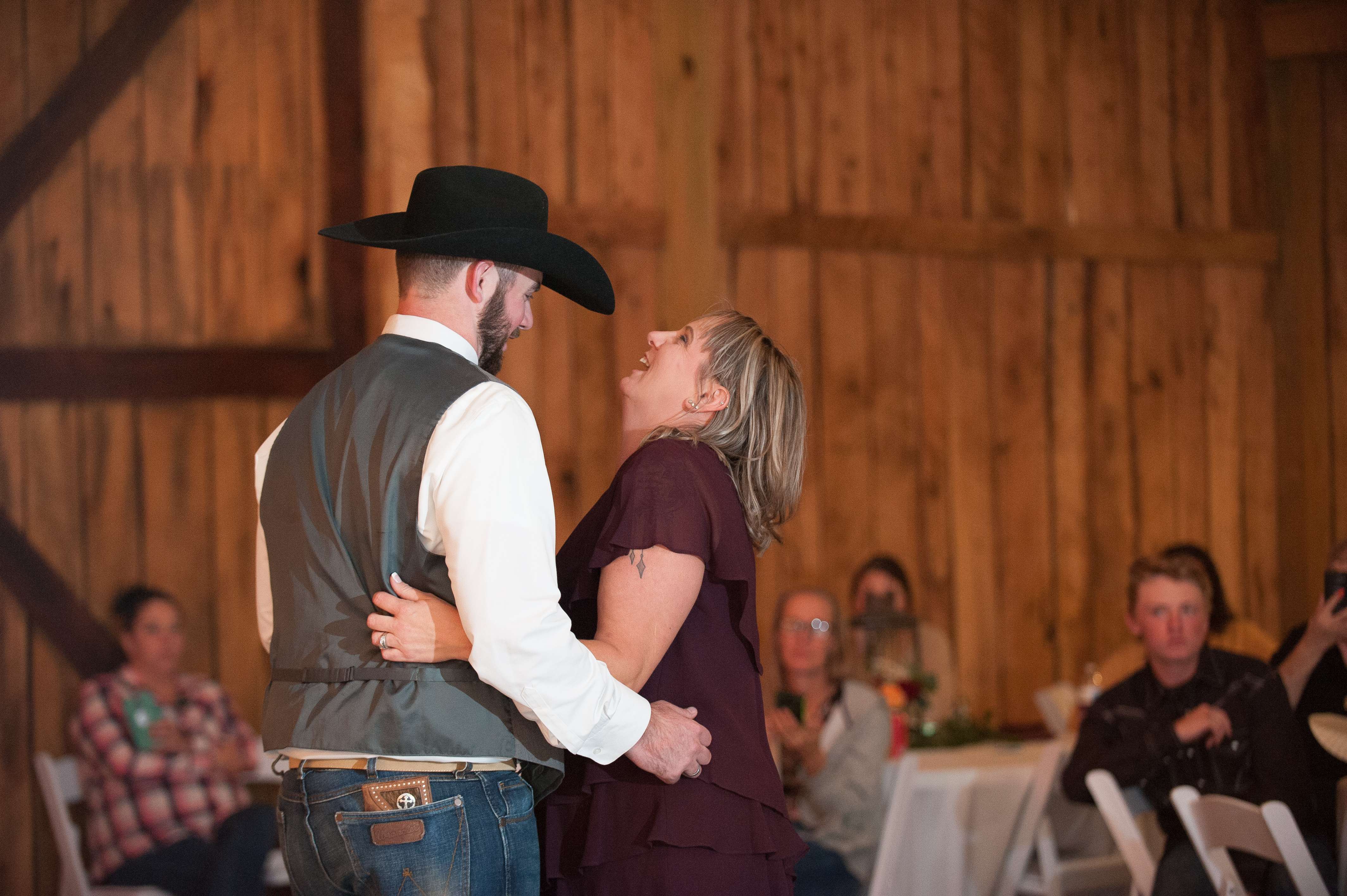 Mother son dance at wedding reception near Springfield, Missouri.