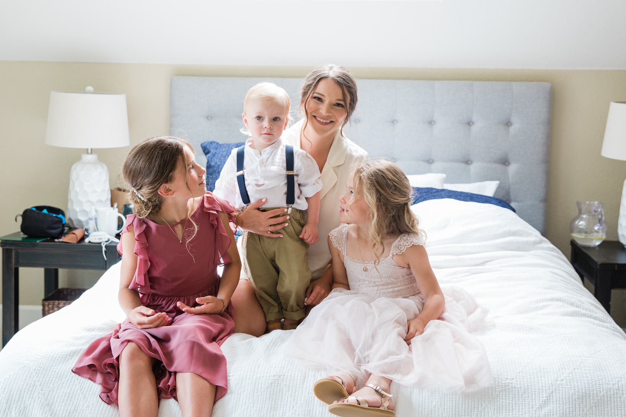 Bride with ring Bearer and mini bridesmaids 