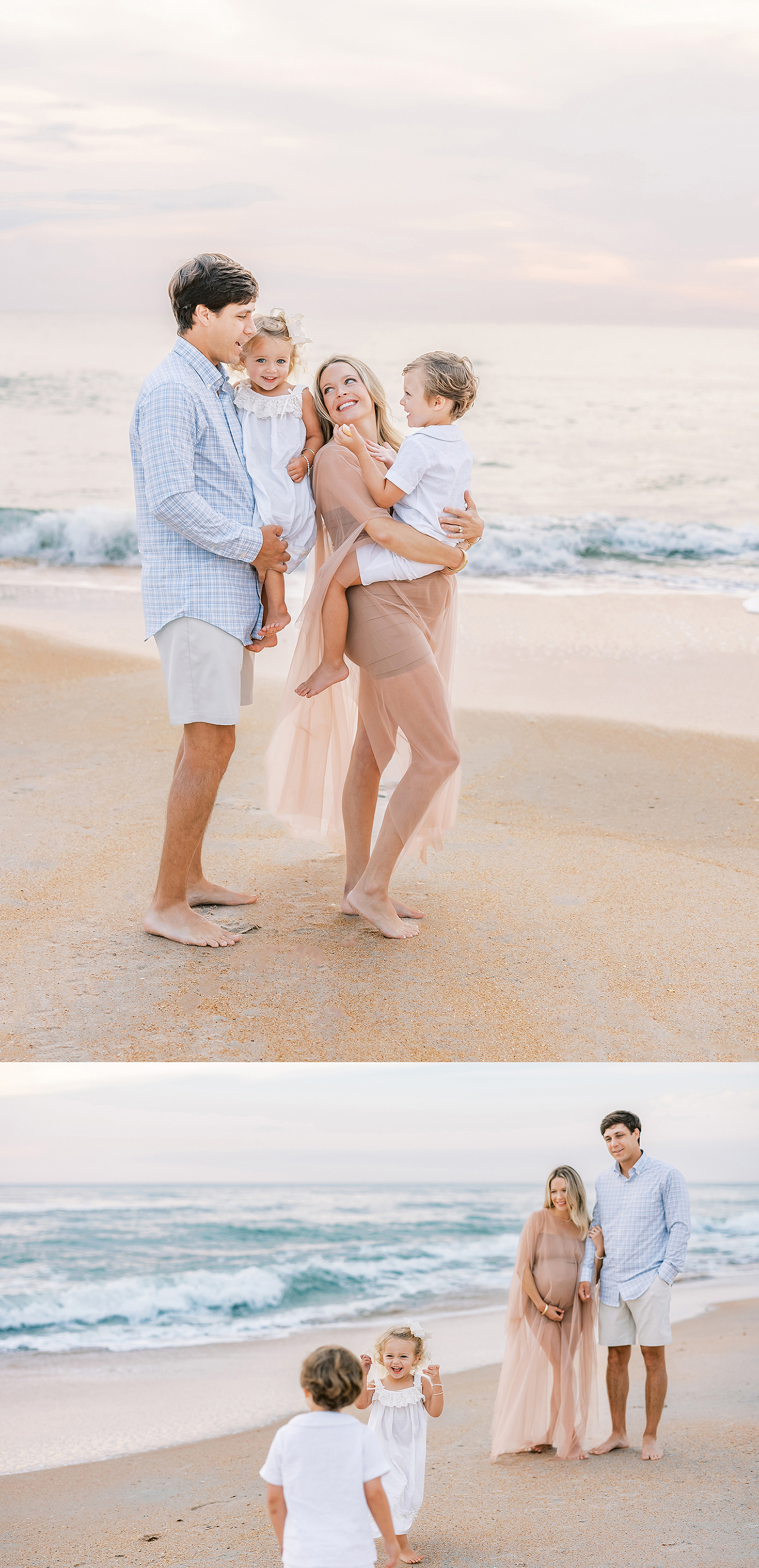family maternity photo session at sunrise on the beach