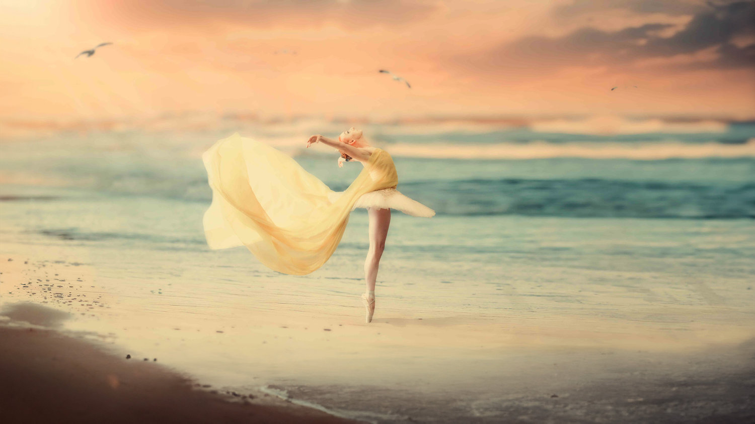 Ballerina on beach - Composite image by Storybook Images