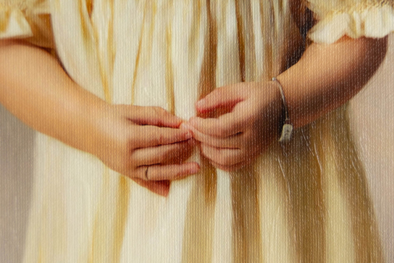 Studio oil painting of a girl with soft painterly background