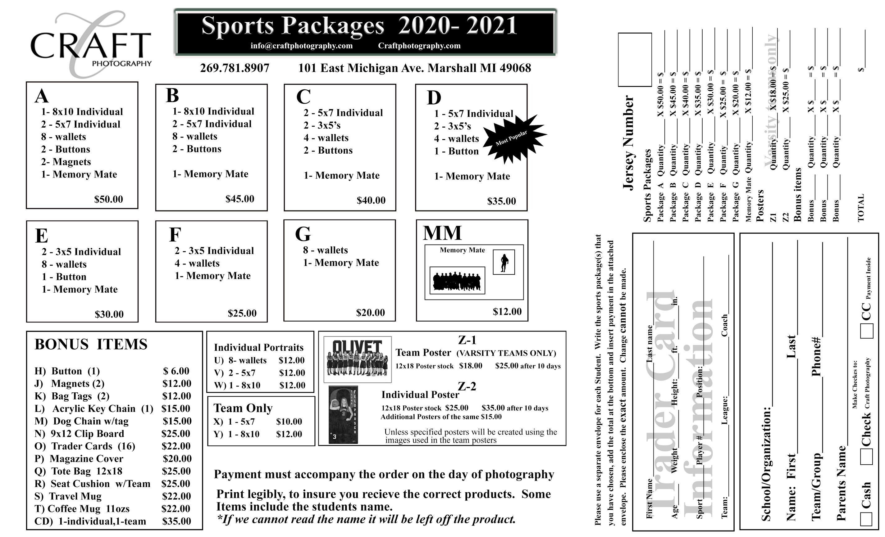 Sports Photography Price List Template