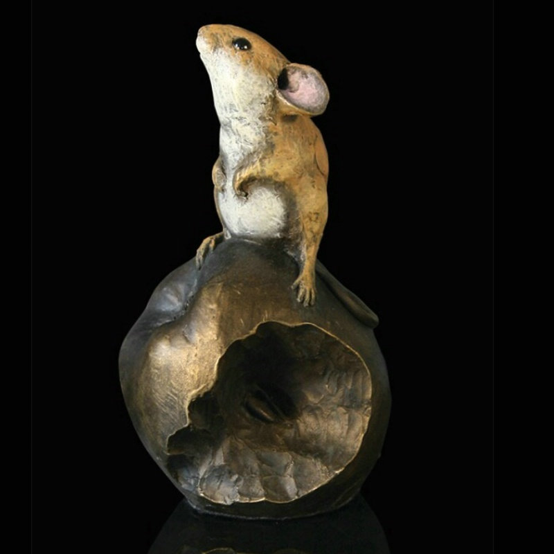 Michael Simpson. Hand Painted Mice Cold Cast Bronze Mouse in Egg Cup 