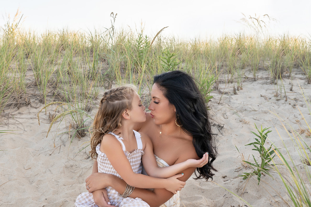 Loving beach session in Spring Lake with mother and daughter