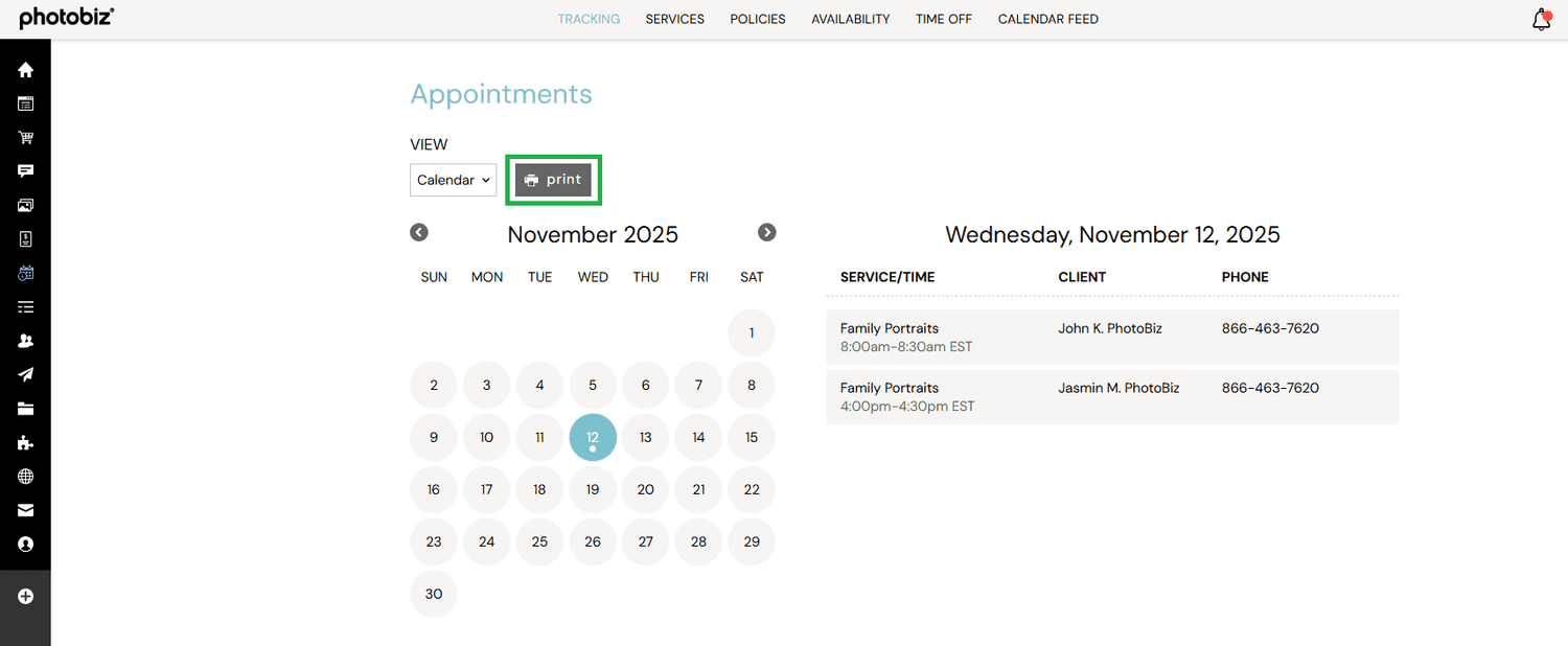 How To Print Scheduler Appointments - PhotoBiz Knowledge Base