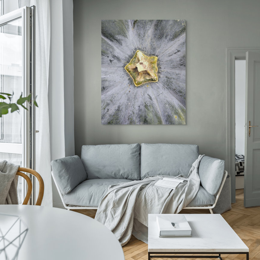 Modern art in cozy living room setting