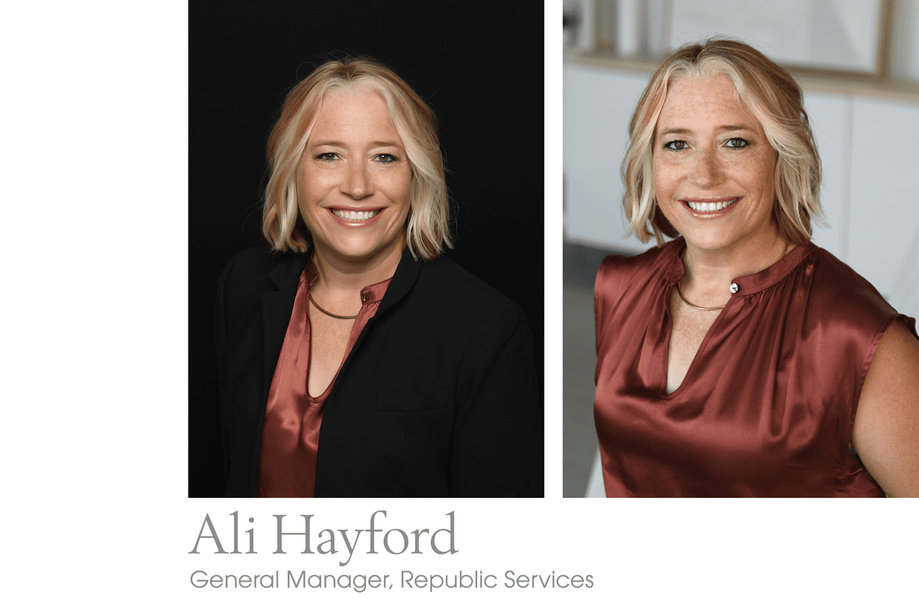 General manager, Ali, shows two different professional looks with and without her suit jacket.