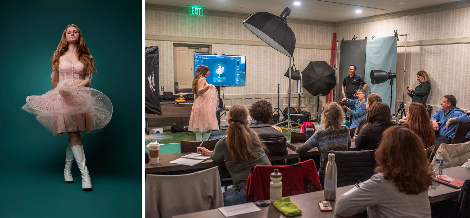 Dan McClanahan teaching a Professional photographers of San Diego hands on workshop at the Hotel Del Coronado